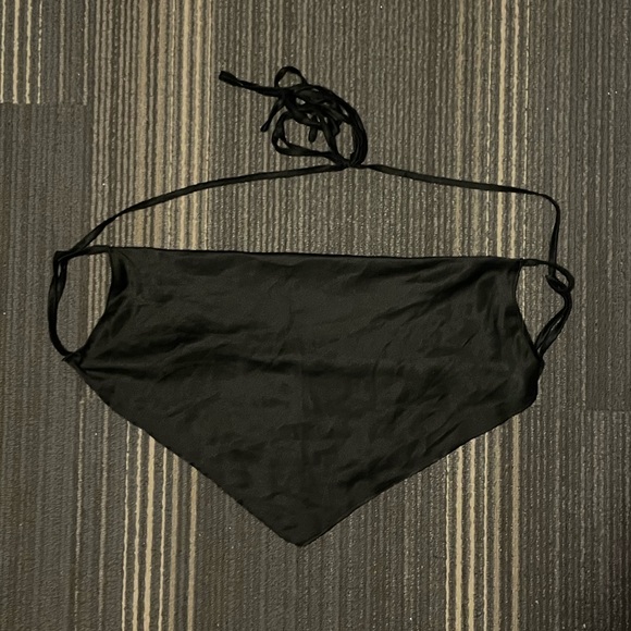 Black Backless Satin Triangle Crop Top - Picture 3 of 4